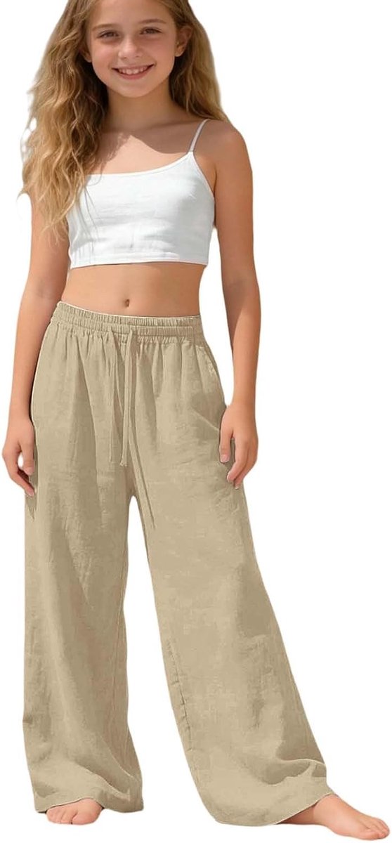 Kinderbroek voor meisjes, katoen, losse pasvorm, casual, elastische tailleband voor maximaal comfort thuis, school en op reis, 2-14 jaar, A67