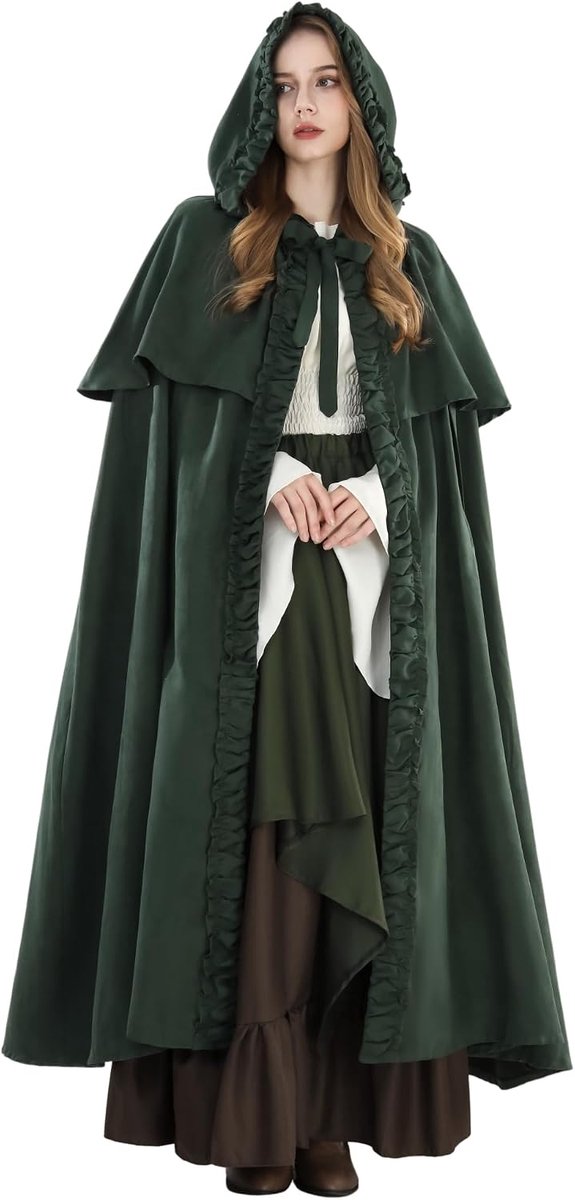 Cape voor dames met capuchon, Halloween-cape, vampierkostuum, heksenkostuum, zwarte vampiercape voor carnaval en cosplay
