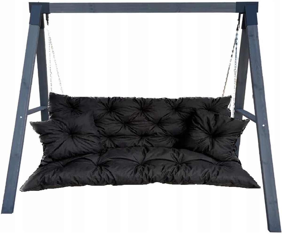 Outdoor palletkussens, schommelbank, zitkussen en rugkussens, pallet-kussens, loungekussen, outdoor, 150 x 110 cm (150 x 60 x 50 cm) incl. 2 kussens, zwart