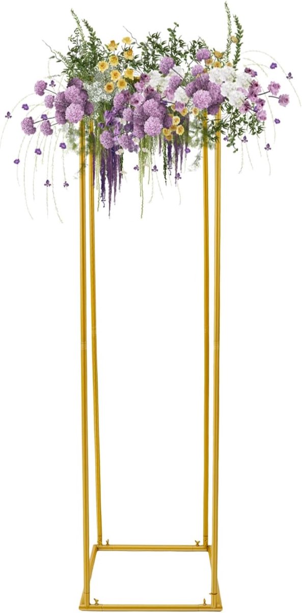 Gouden bloemenstandaard, 180 cm, metalen rechthoekige vaas, grote vloervaas voor bruiloftsdecoratie, plantenstandaard, bloemenrek voor thuis, tuin, feest, verjaardag, receptie