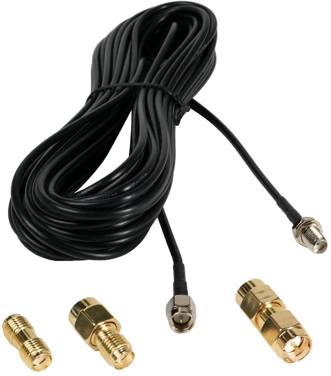 10 m SMA verlengkabel, RG174 antennekabel, SMA stekker naar bus met 3 RF coaxiale adapters, uitbreiding voor wifi-antenne en LTE-antenne, 4G LTE, FPV-apparaten, router en meer