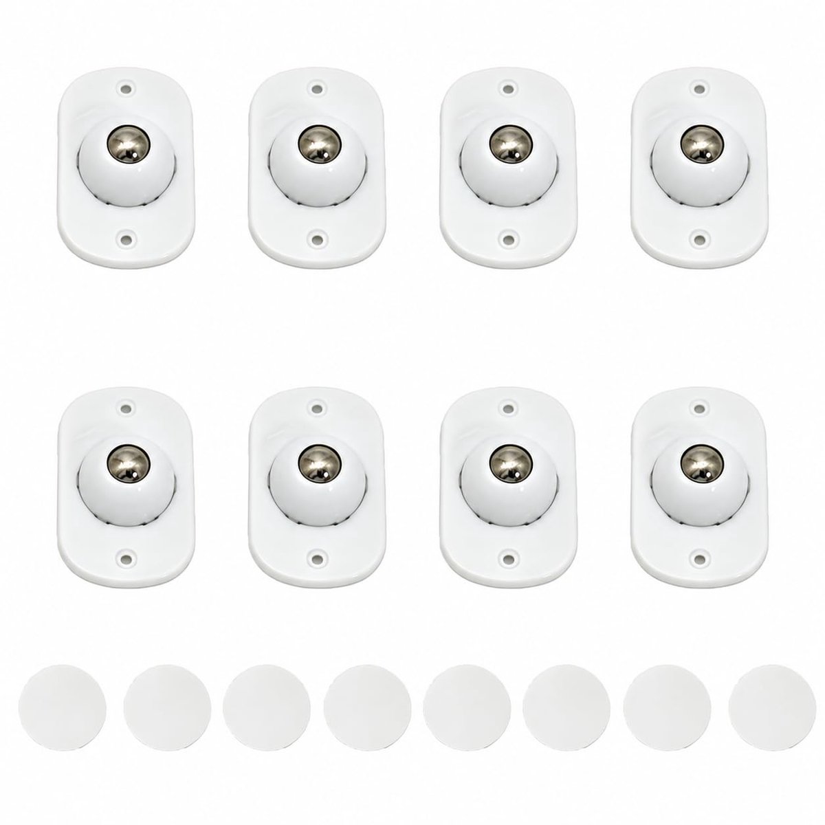 Set van 8 kogelwielen, 360° draaibaar, zelfklevende mini-wielen, universele kunststof/roestvrij stalen kogelwielen voor meubels, bakken en opbergdozen (4 stuks zwart, 4 stuks wit)