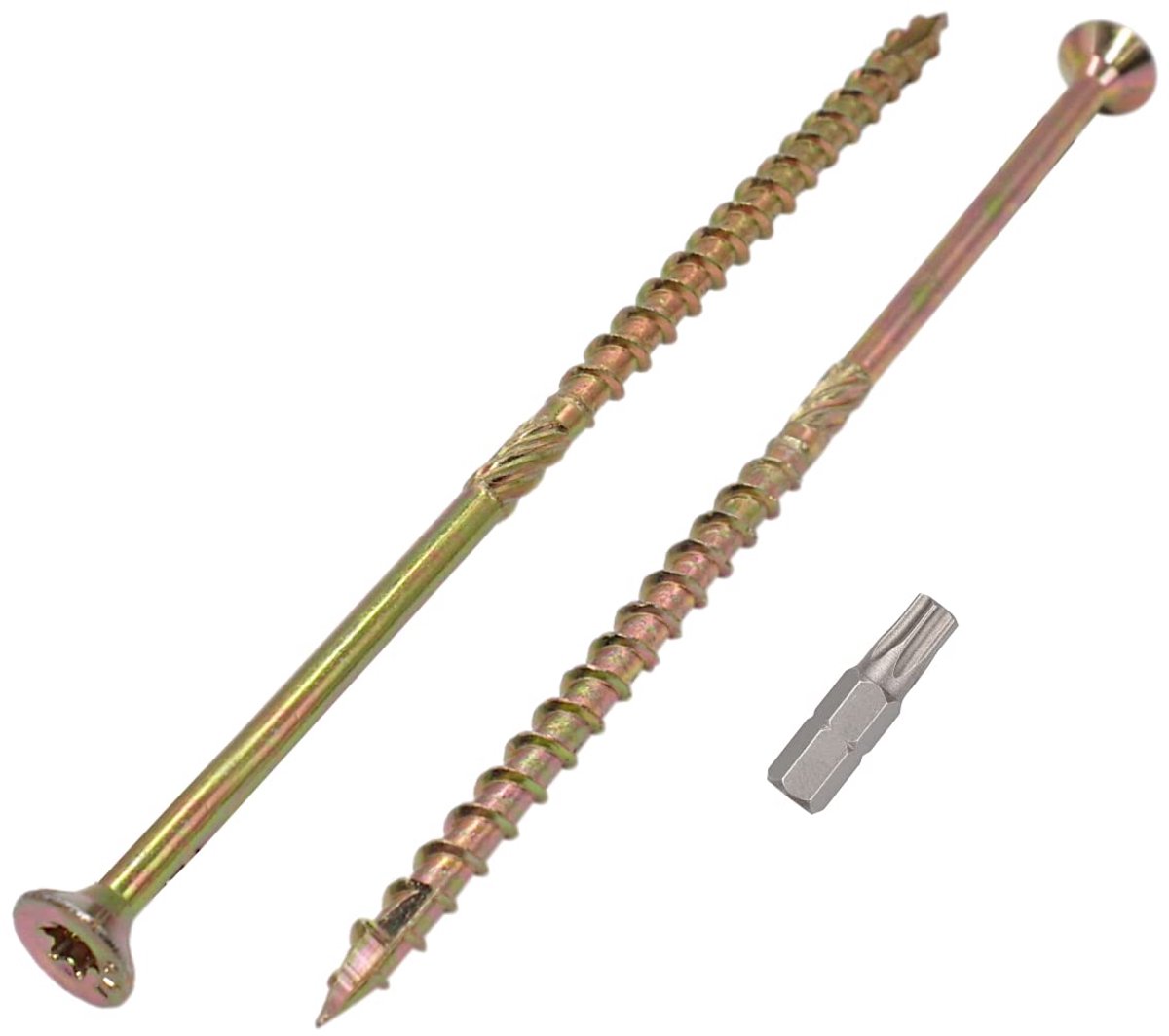 (Pack van 16 stuks) Geel verzinkt staal 6,0 x 200 mm houtschroeven, Torx-kop, type 17, verzonken kop, spaanplaatschroeven (16, 6,0 x 200 mm)