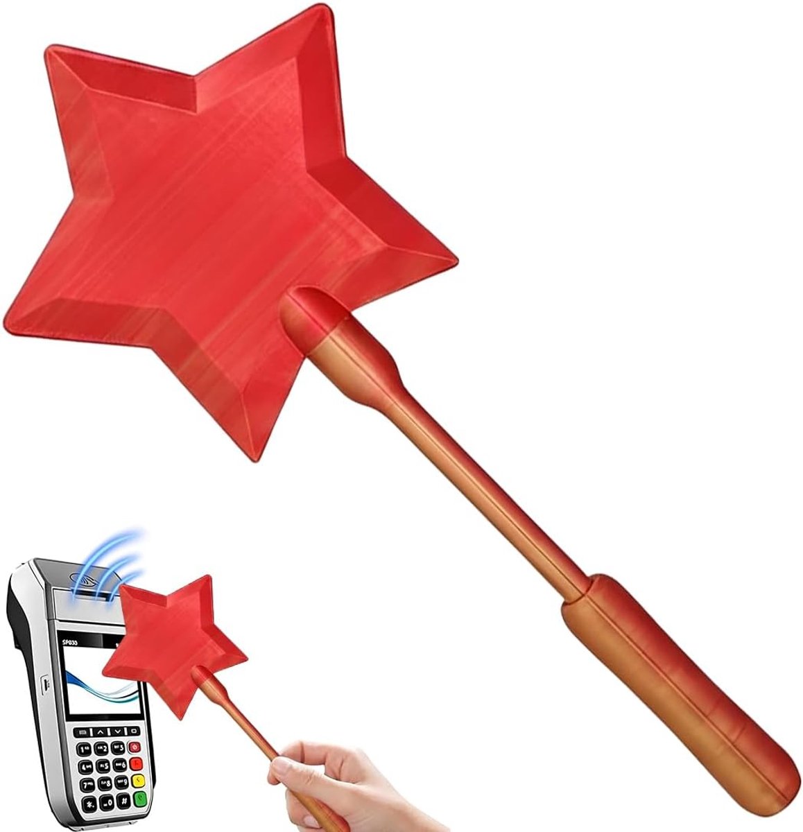 Toverstok,Stervormige Betaalstok,3D-Geprinte Betaling,Leuke Creditcardhouders met Stokken voor Kermis,Grappen en Contactloze Betalingen,rood en Goud