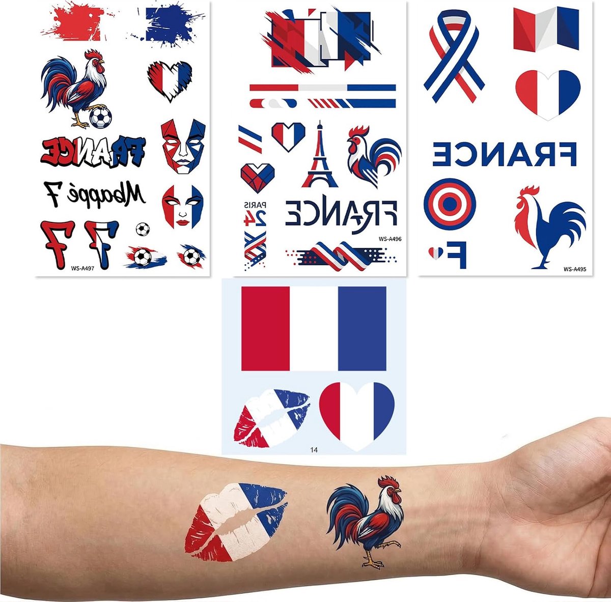Tijdelijke tatoeages, vlag, fanartikel, voetbal EM WM, gezichtstattoo, waterbestendig, fan-schminkset voor dames, heren en kinderen, 4 stijlen