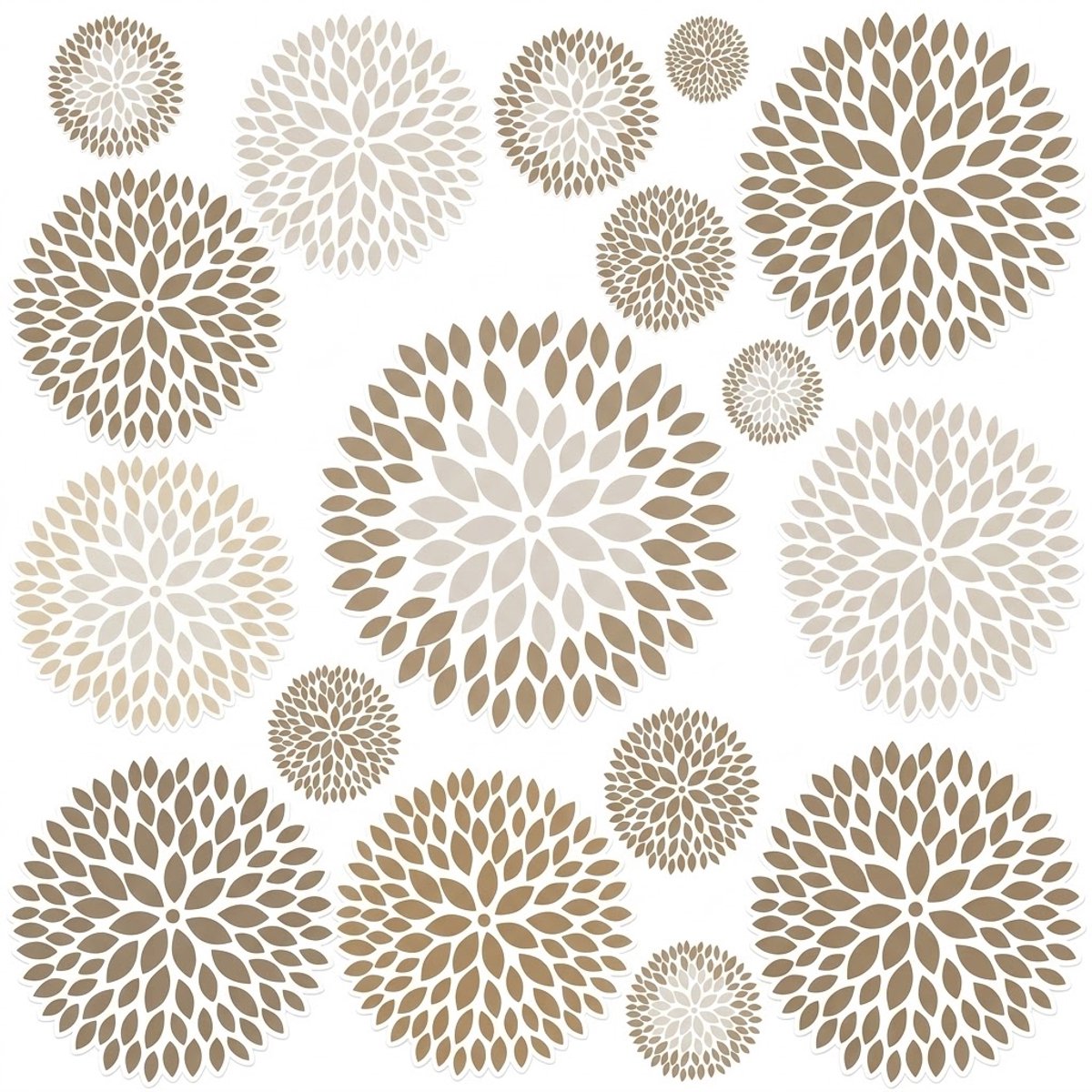 NUVEX Beige witte bloemen muur stickers – bohemian ronde bloemmotieven met geometrisch patroon – decoratieve muur stickers voor slaapkamer woonkamer hal babykamer en TV wand – boho wanddecoratie Beige, wit