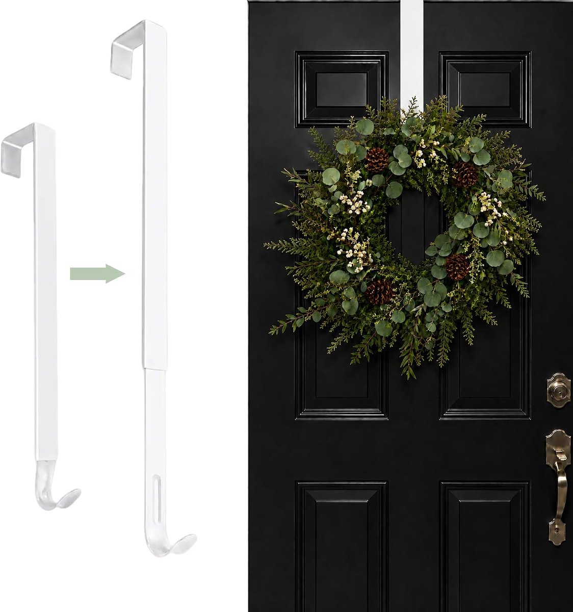 Haken - Haakjes - Verstelbare Kranshanger voor Deur - Over de Deur Haak - Voor Kerst, Halloween en Feestdecoratie - 39,5-66 cm - Wit - 2 stuks