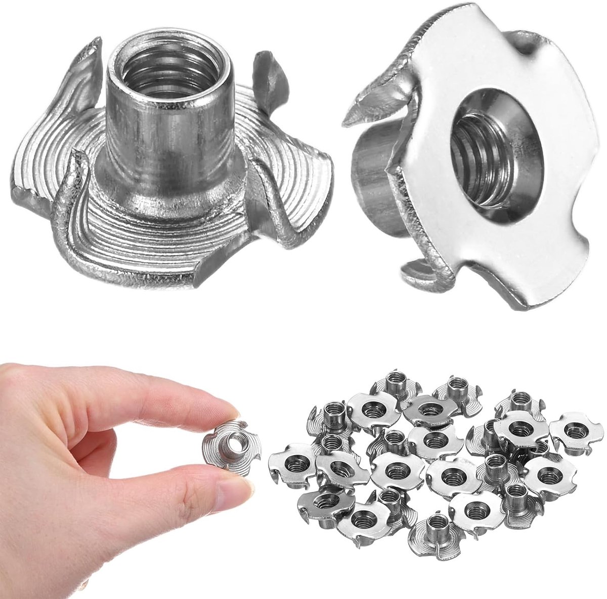 25 stuks M6 x 8,7 mm kruismoeren, roestvrij staal, schroefdraadinzetstuk met 4 stangen voor hout/klimstekkerdozen/meubels, corrosiebestendige bevestigingselementen