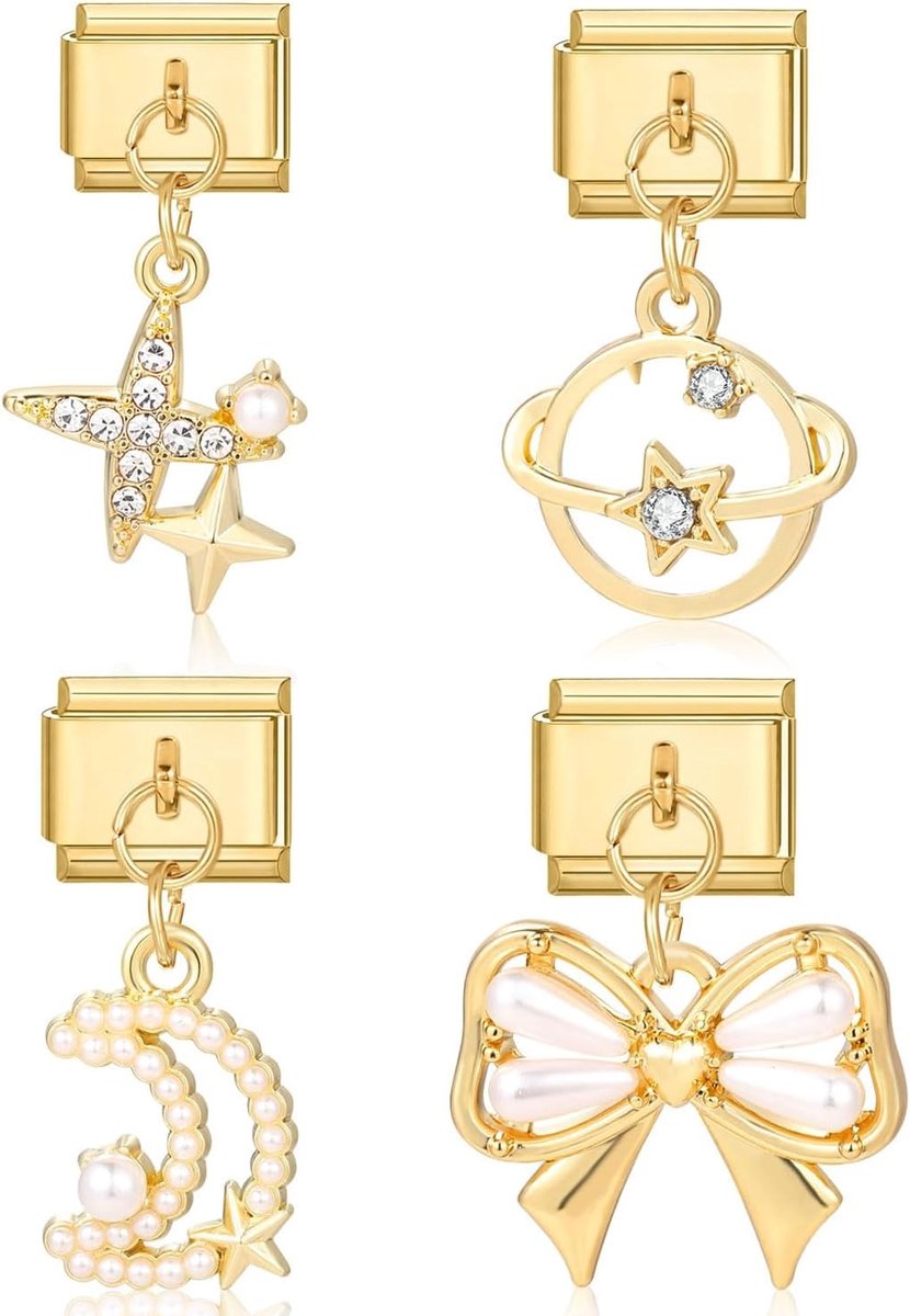 Italiaanse bedels gouden armbandset, doe-het-zelf 9 mm afneembare module hanger Italiaanse stijl voor dames, roestvrij staal