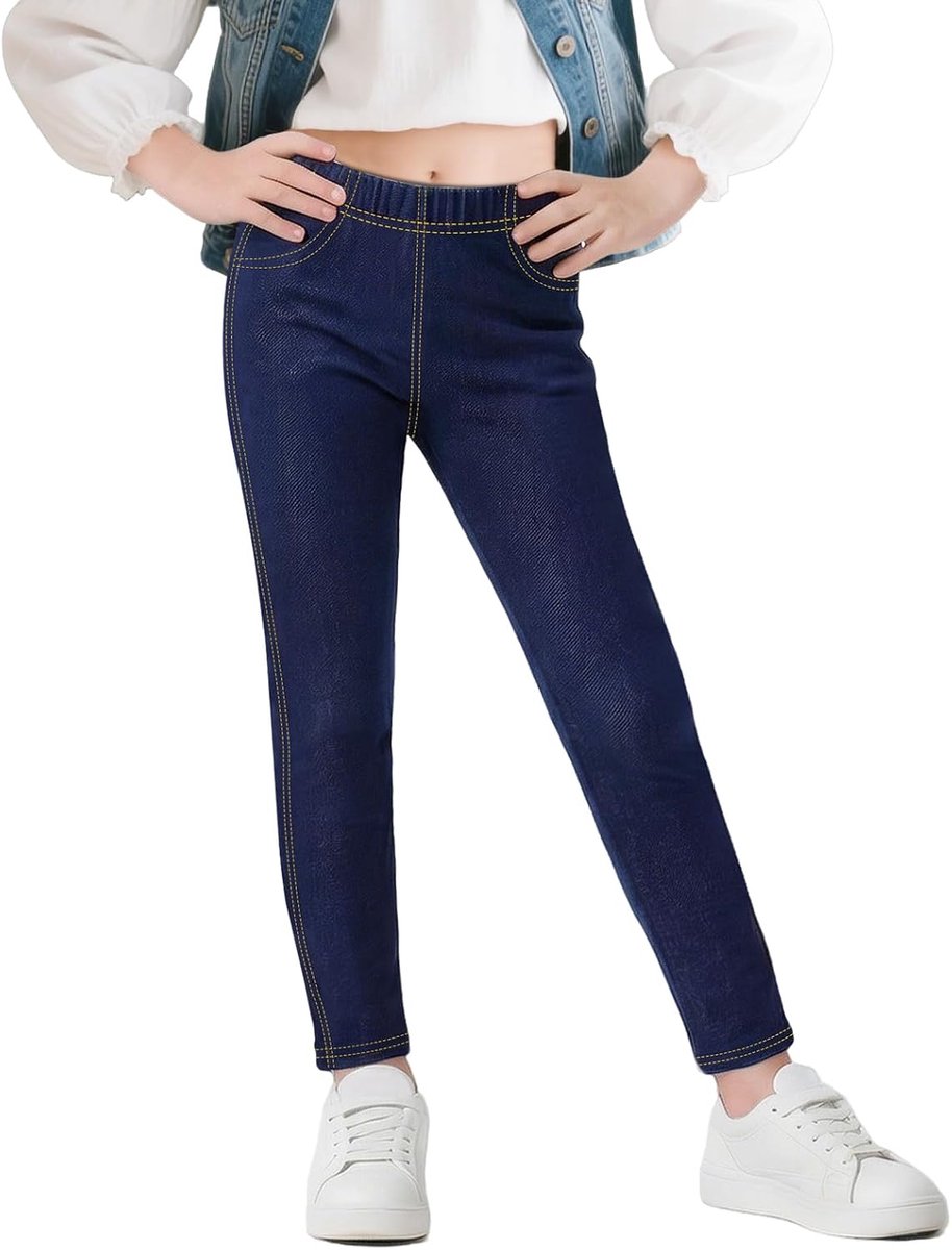 Leggings Meisjes Jeans-look Kinderen Basic-stijl Elastische jeggings Ademend Zacht Lange broeken met zakken Ondoorzichtige alledaagse broeken Alledaagse kleding, maat 116-158