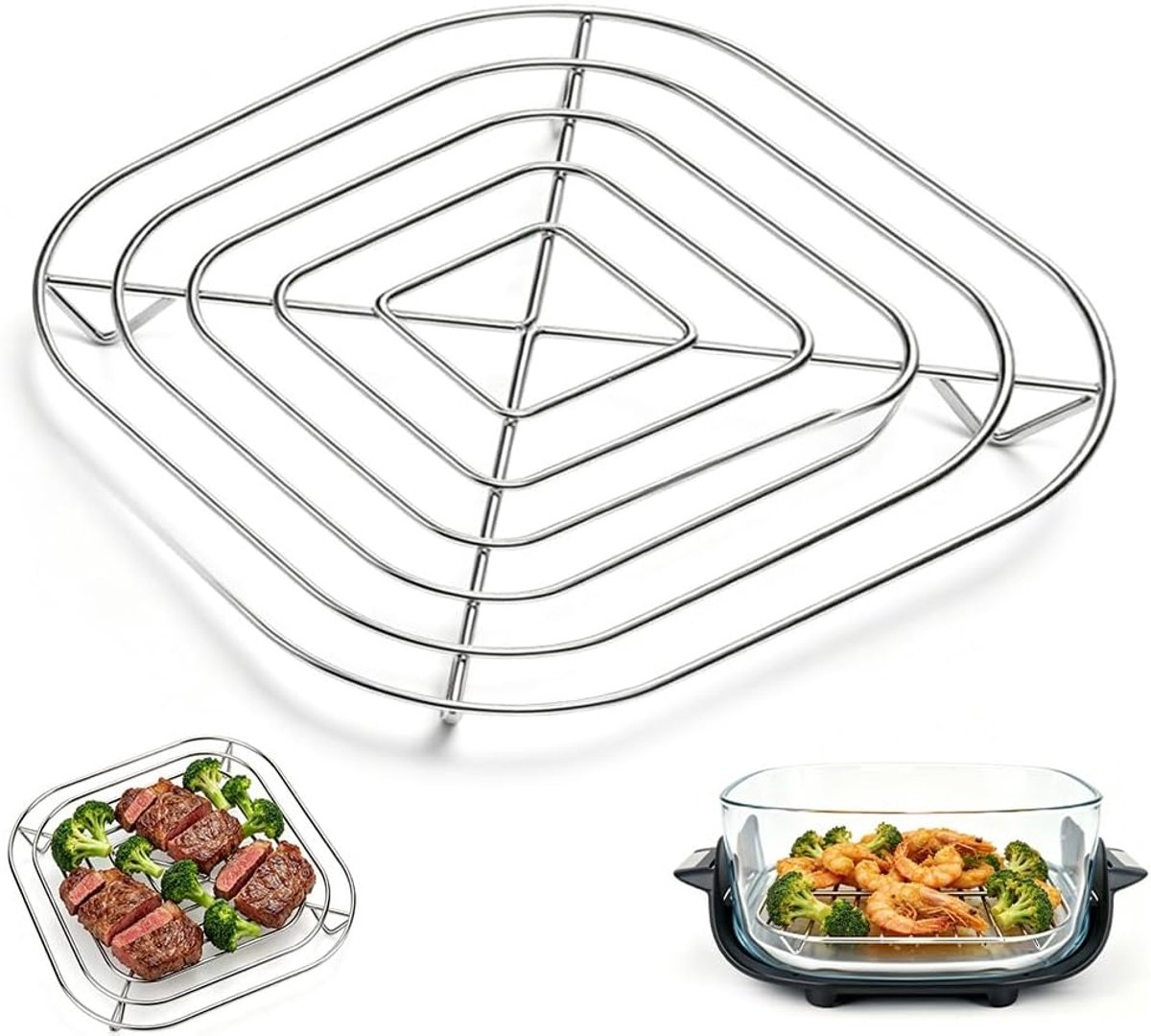 Fryer Accessories, vervanging airfryer-grillrooster roestvrij staal voor heteluchtfriteuses, koelrek airfryer-accessoires, frituurmand voor Ninja Crispi FN101 andere Air Fryer (20 x 20 x 3