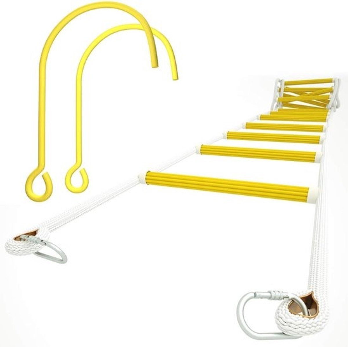 Brandblusladder - 4 m - Brandwerende touwladder - met karabijnhaken en raamhaken - Herbruikbaar - Draagvermogen tot 900 kg