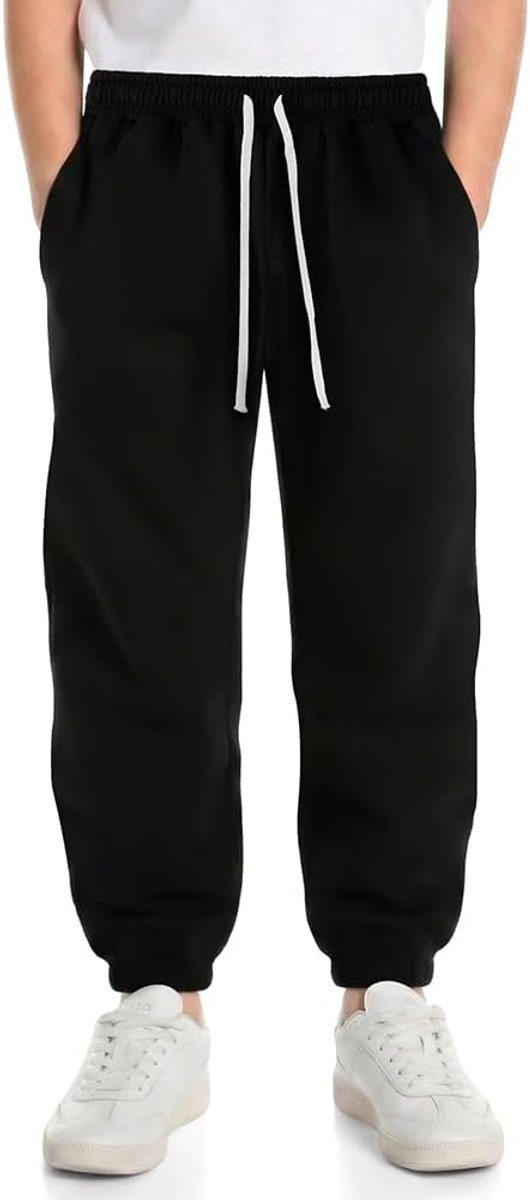 Joggingbroek voor jongens, baggy joggingbroek met zakken, elastische sportbroek, rechte wijde pijpen, joggingbroek, trainingsbroek met trekkoord, effen kleur, joggingbroek voor 5-16 jaar