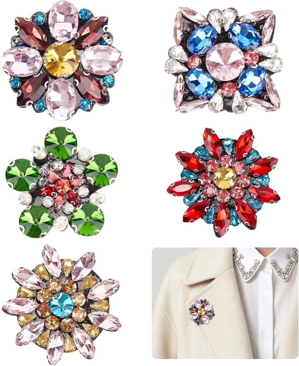 5 stuks kristallen strass applicatie 1,96 x 1,96 inch kleurrijke bloem patch