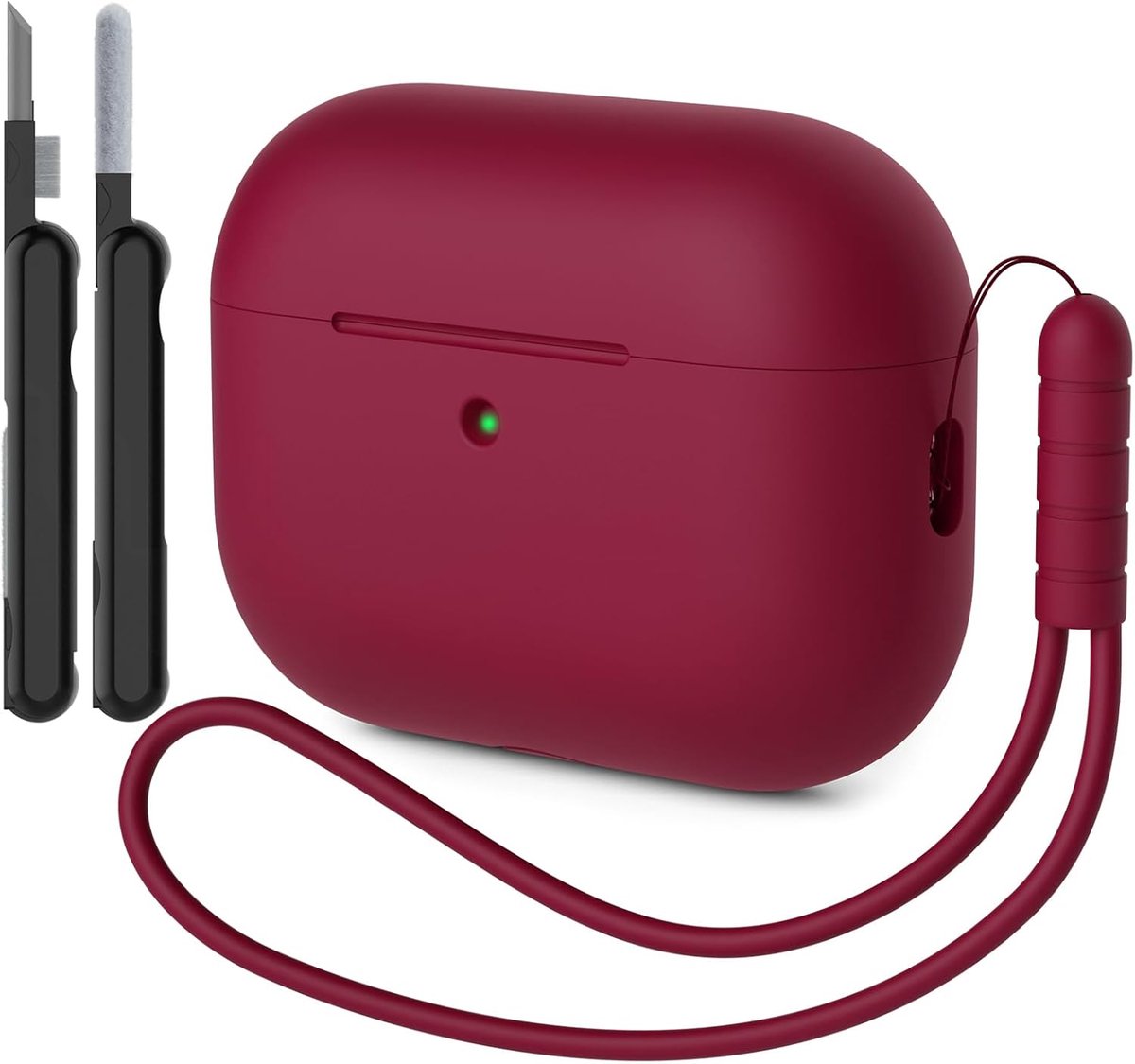 Compatibel met Airpods Pro 3 (2025), volledige beschermhoes van siliconen voor AirPods Pro 3e generatie met reinigingsset en siliconen koord, bordeauxrood