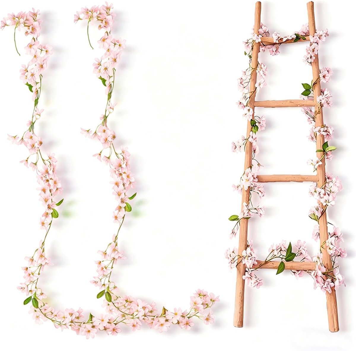 Kunstkersenbloesemslinger, 2 stuks 1,8 m bloemenslinger, hangende wijnstok, zijden bloemen, decoratie, 120 bloemkoppen, kunstbloemen om op te hangen, roze kunstbloemen voor bruiloft, feest, huis, tuin