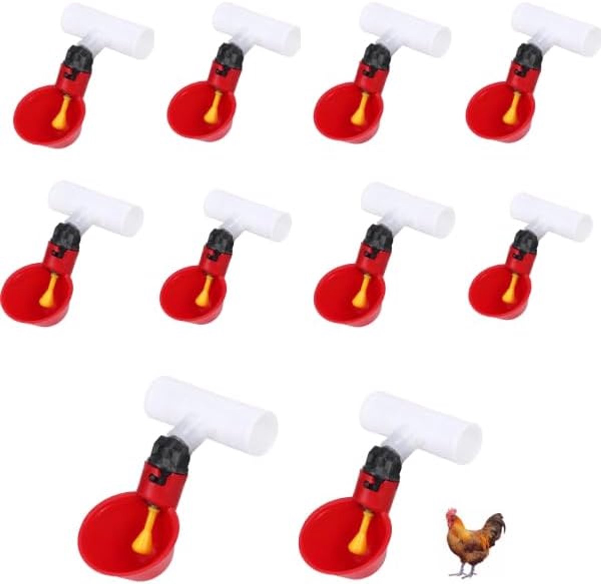 Plastic kippendrinkbekers, automatische pluimveedrankbak, 10 stuks automatische kippenwaterbekers, drinkbeker 1/2 inch tee pluimveevoedergereedschap rood voor veekippen