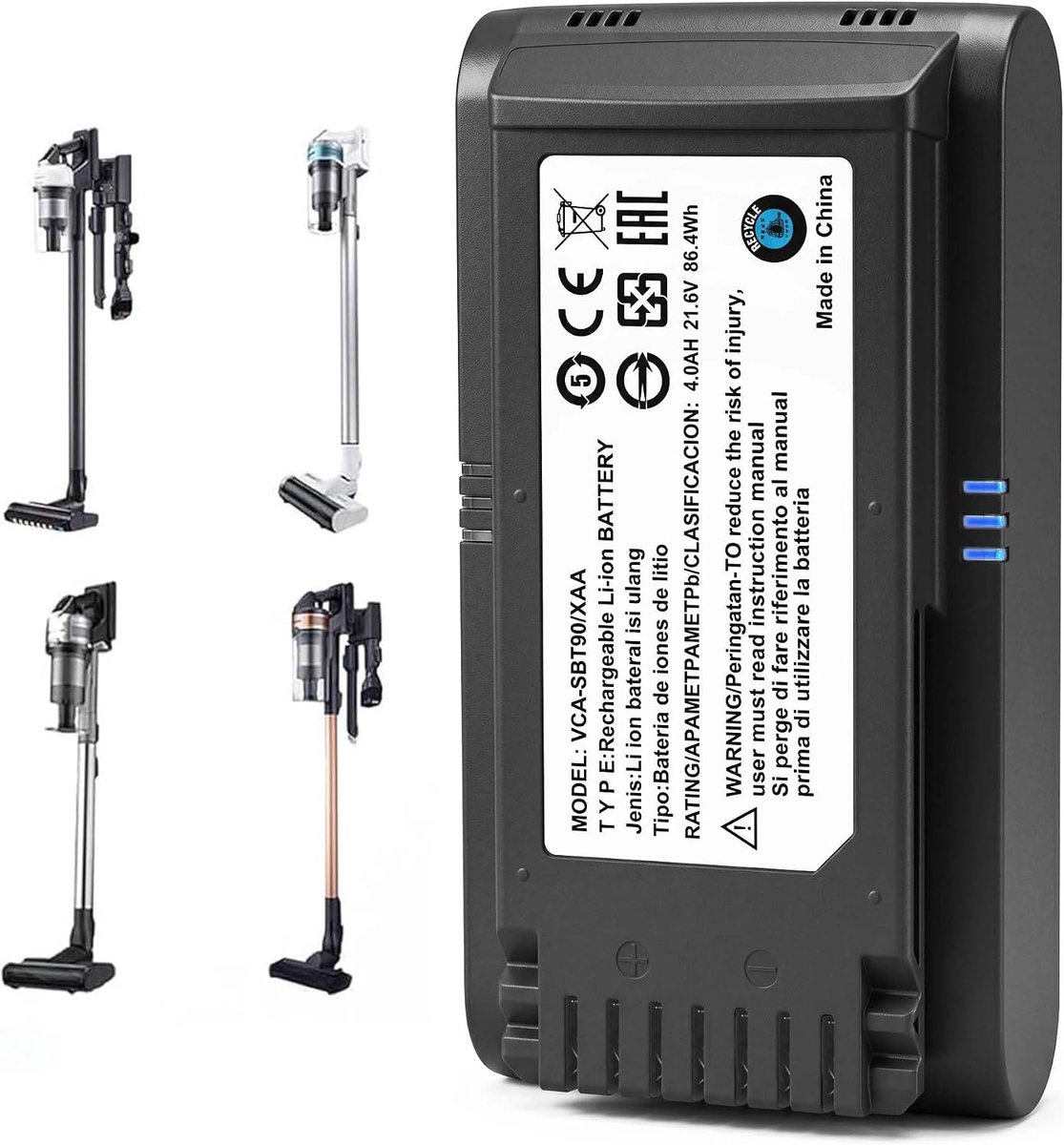 4,0 Ah vervangende accu voor Samsung Jet 60, Jet 65, Jet 70, 75, 75+ Jet 90/90+ accustofzuiger, geschikt voor de modellen VCA-SBTA60, VCA-SBT90/VCA-SBT90EB