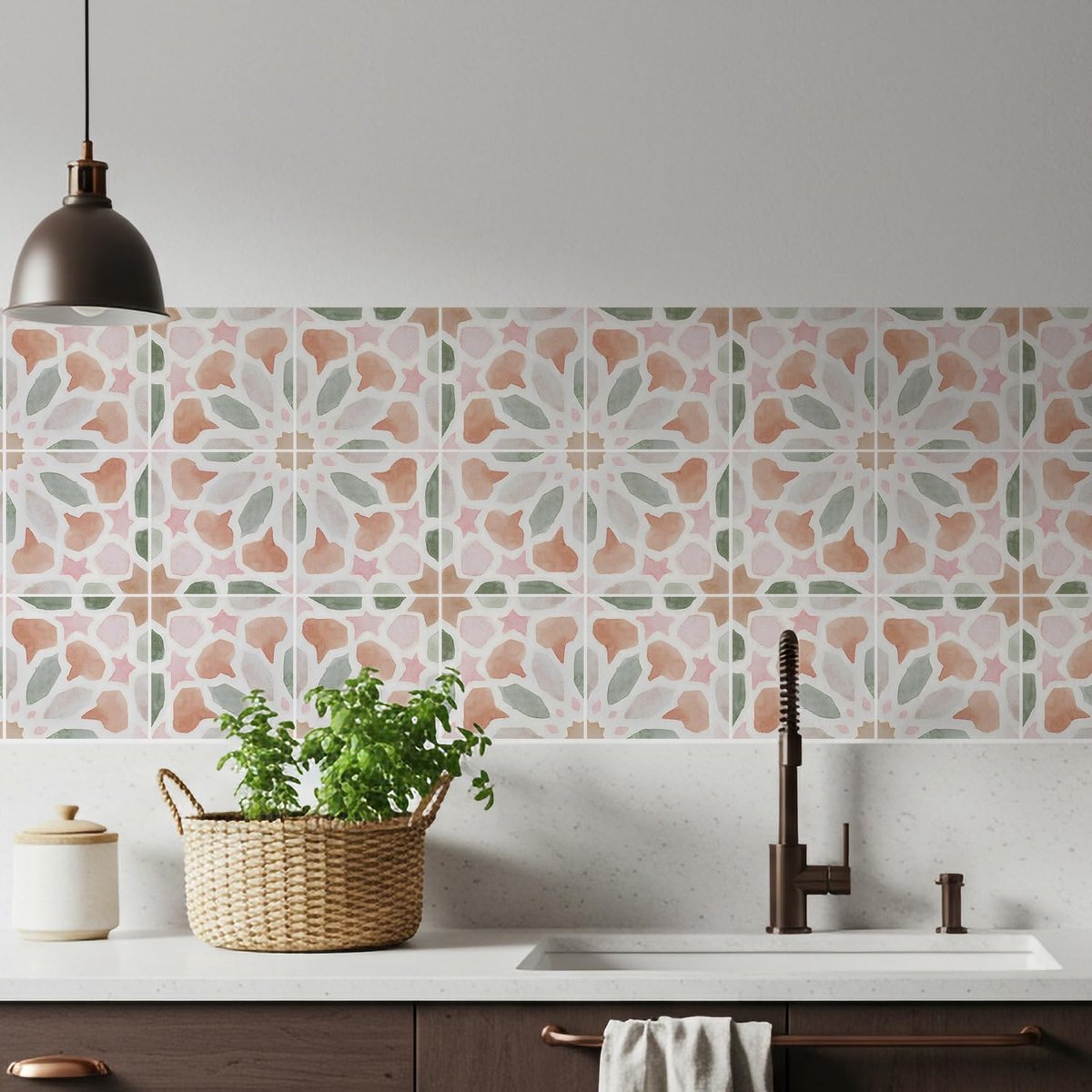 Tegelstickers vinyl muurstickers groene schil en stok waterdicht 15 x 15 cm voor thuis keuken woonkamer slaapkamer decoratie