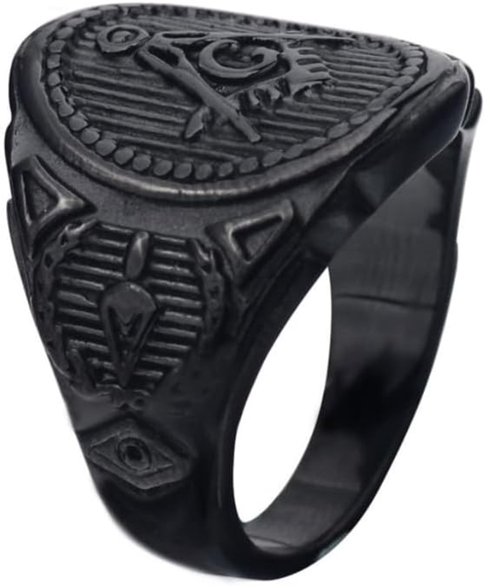 Ring Vrijmetselaars Edelstaal Zwart -17mm