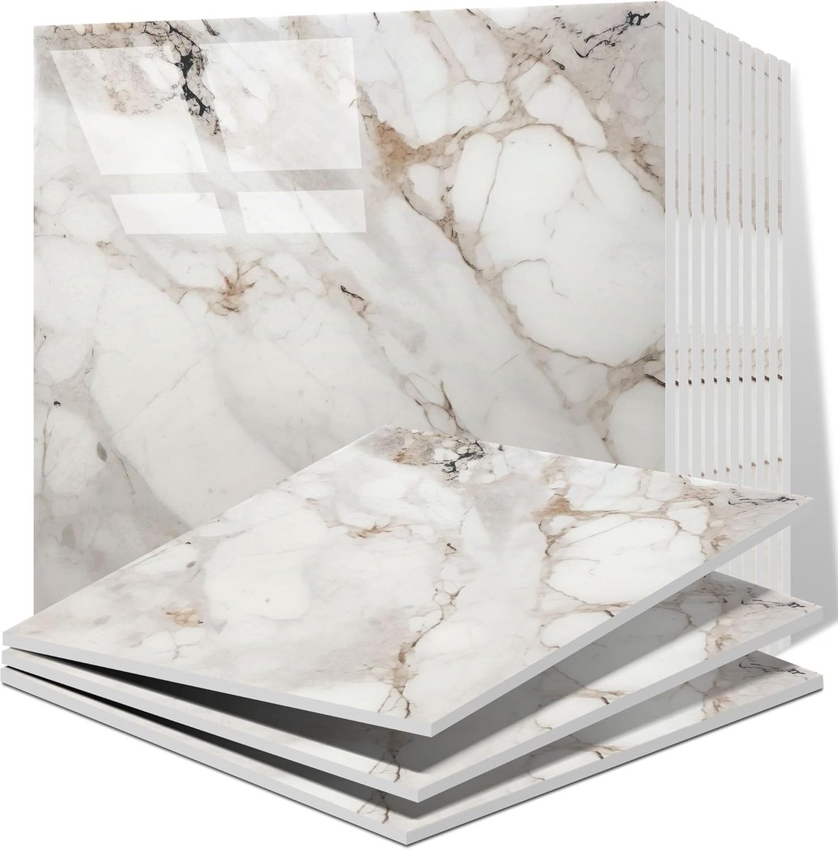 20 stuks Peel and Stick Backsplash-tegel, 30 cm x 30 cm, zelfklevende marmeren tegel voor muur, PVC waterdichte douchewandpanelen, spattegels voor keuken, badkamer, champagnegoud