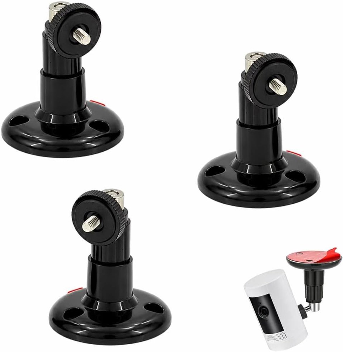 Zelfklevend, zonder boren, 360 graden verstelbaar, wandhouder, bewakingscamera, accessoires voor Ring Eufy Blink, 9,5 x 6,8 cm, zwart, 3 stuks