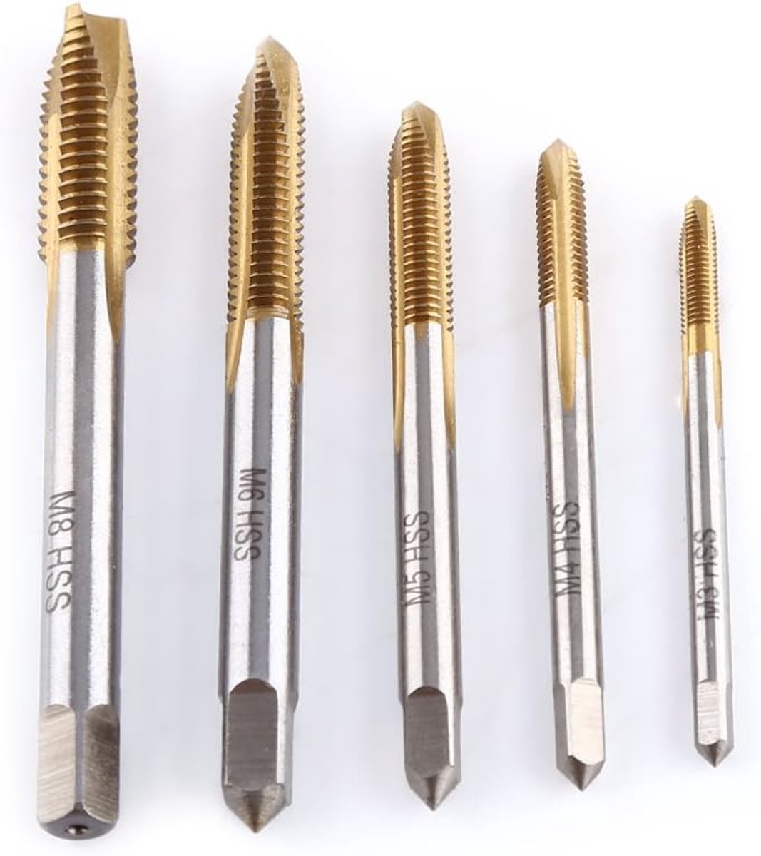 Set Van 5 Stuks Rechte Fluitkranen Assortiment M3, M4, M5, M6, M8 In HSS Stalen Coatingtapgereedschap Voor Schroefdraad