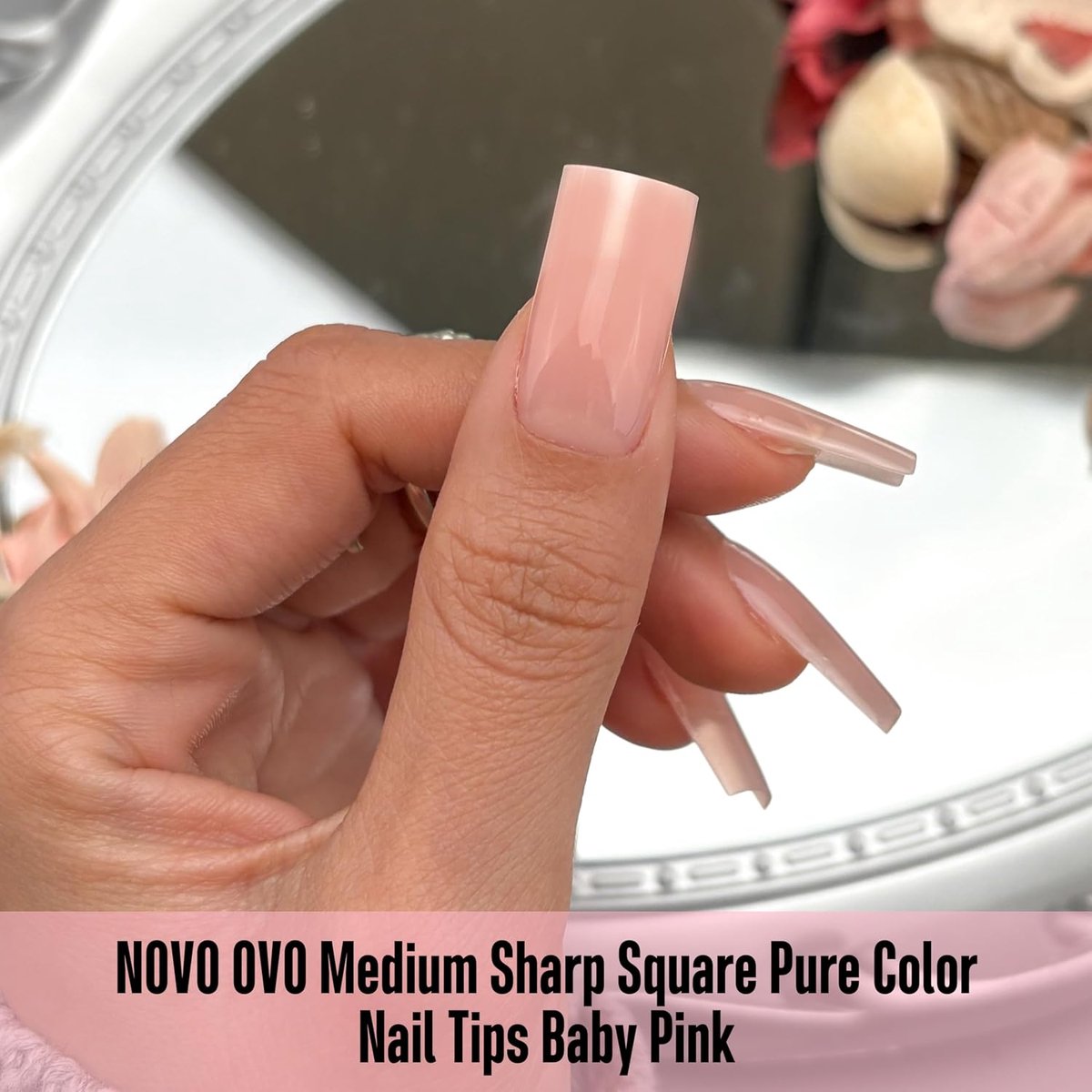 NOVO OVO Medium Sharp Square Nail Tips Press on Pure Color Baby Pink, Extra Thick NEED Builder Gel & Top Coat & Glue - ShopVlot — cadeau in Cadeau-ideeën - foto 3