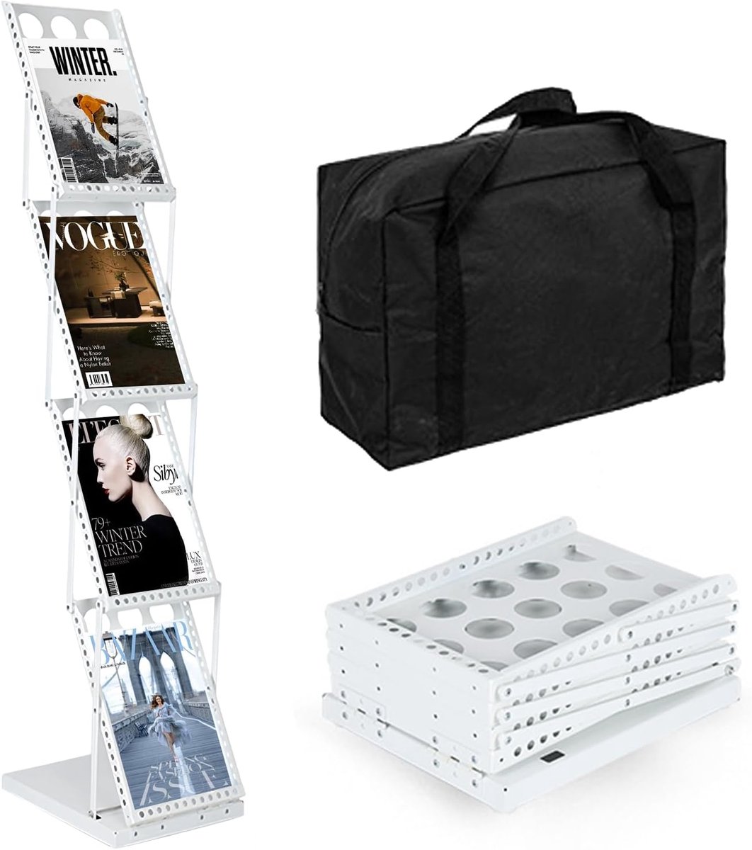 Catalogusstandaard, opvouwbaar, 4 etages, met Oxford-opbergtas, A4-compatibel, ijzeren displayrek voor - ShopVlot