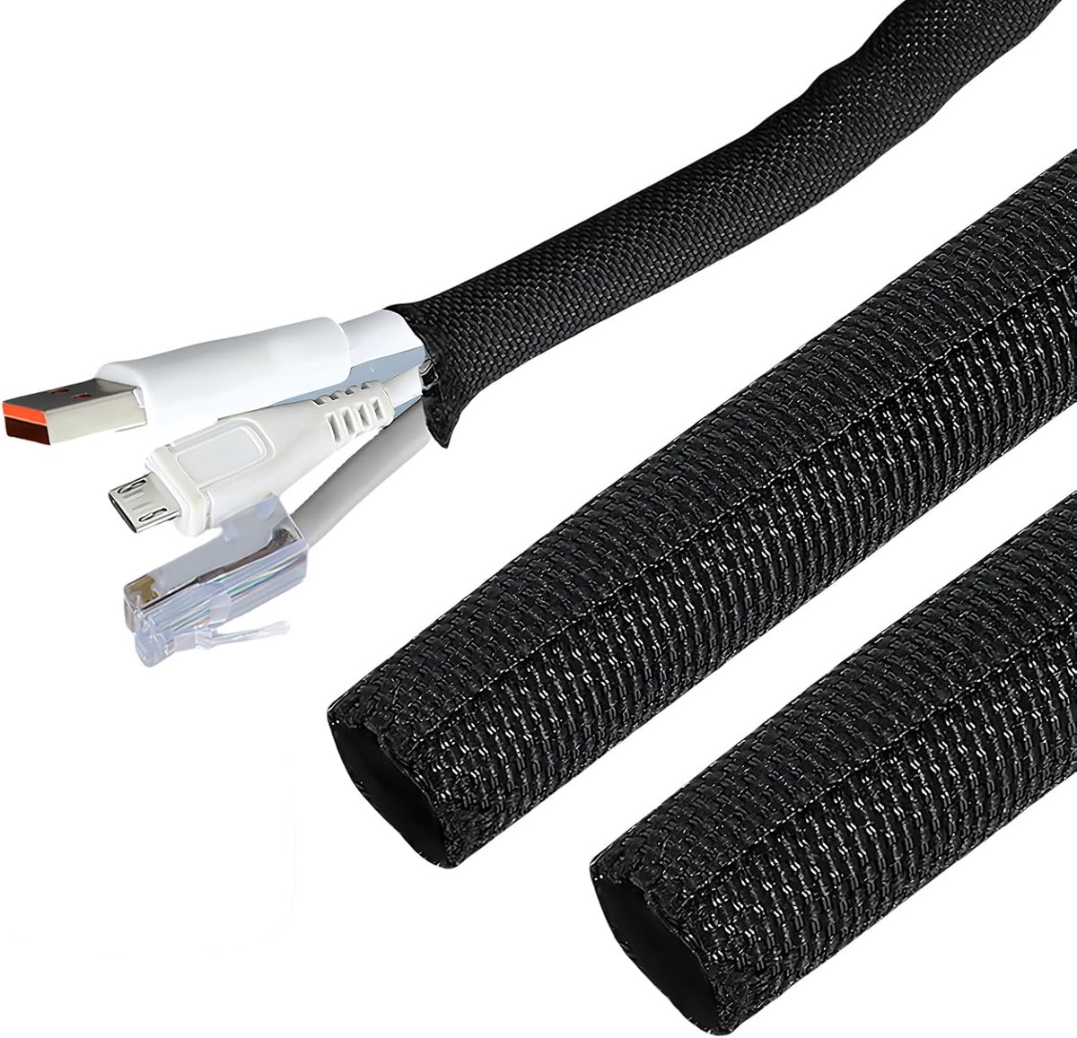 4m Cable Hose, Flexible Cable Duct, Self Closing Cable Spiral, Black for Desk, TV, Computer, PC, Cable Protection for - ShopVlot