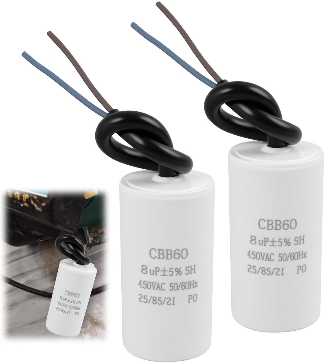 2pcs capacitor motor CBB60 450V 8µF 50/60Hz with wires – capacitor electrical suppression cylindrical for pump - ShopVlot