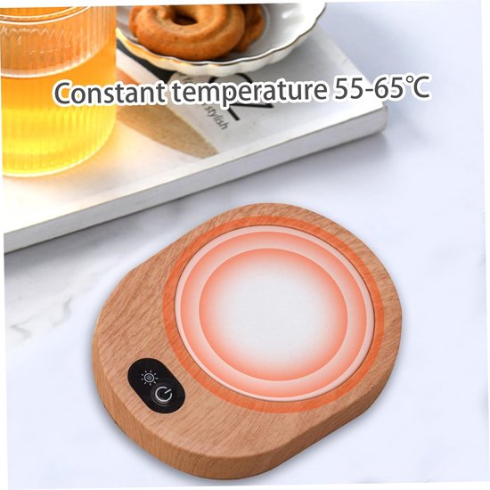 Verwarmde onderzetter / USB-mokverwarmer voor op het bureau - Houtlook - Constante temperatuur van 55-65°C - Geschikt voor koffie, cacao, melk en thee - Voor thuis en op kantoor - Werkt zonder batterijen — afbeelding 3