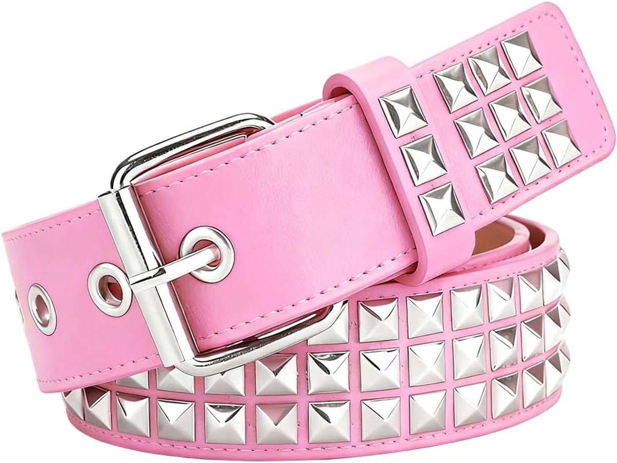 1 x Rocker Belt, Punk Faux Leather Belt with Clear Pyramid Rivets, Pyramid Leather Belt, Pyramid Rivet Belt for Pants - ShopVlot