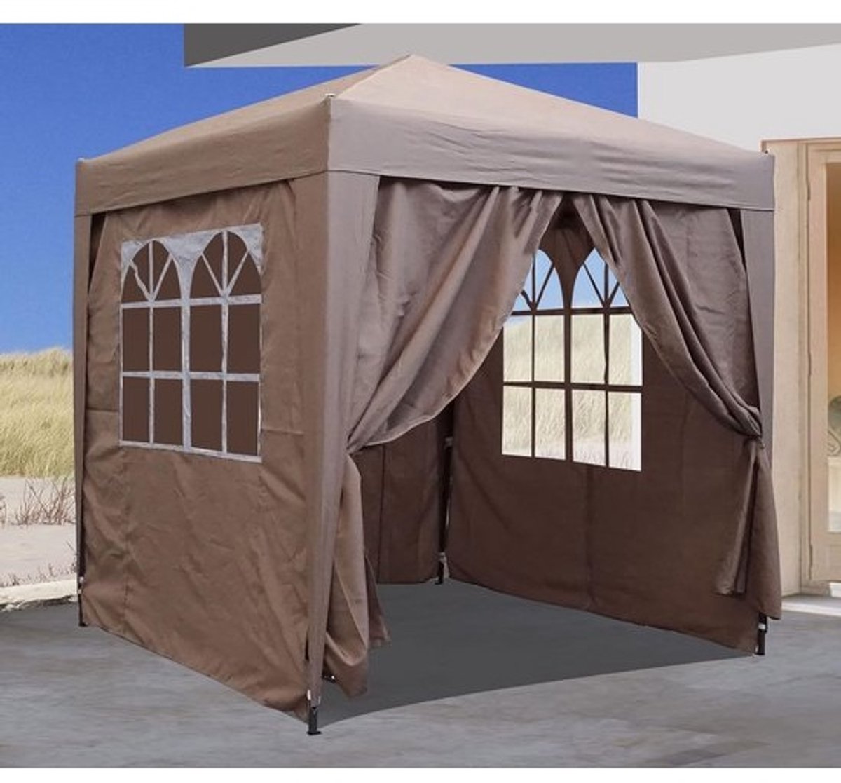 Pop-uppaviljoen - Tuinfeesttent - Voor feestelijke gelegenheden - Met 4 zijwanden - 2 x 2 meter - Beige