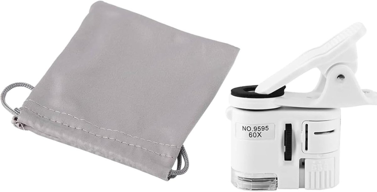 Mobiele telefoon microscoop 60x - met UV en LED verlichting - voor valutawaardering - SnelShoppen