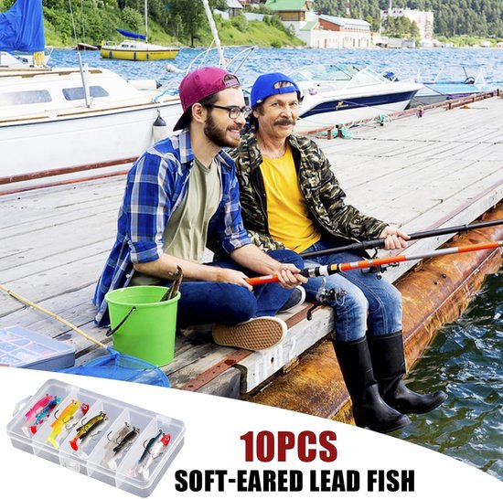 Visaas-set met 10 stuks inclusief transparante doos - Crankbait jigkoppen voor roofvis, snoek, baars en tilapia van Merkloos — afbeelding 4