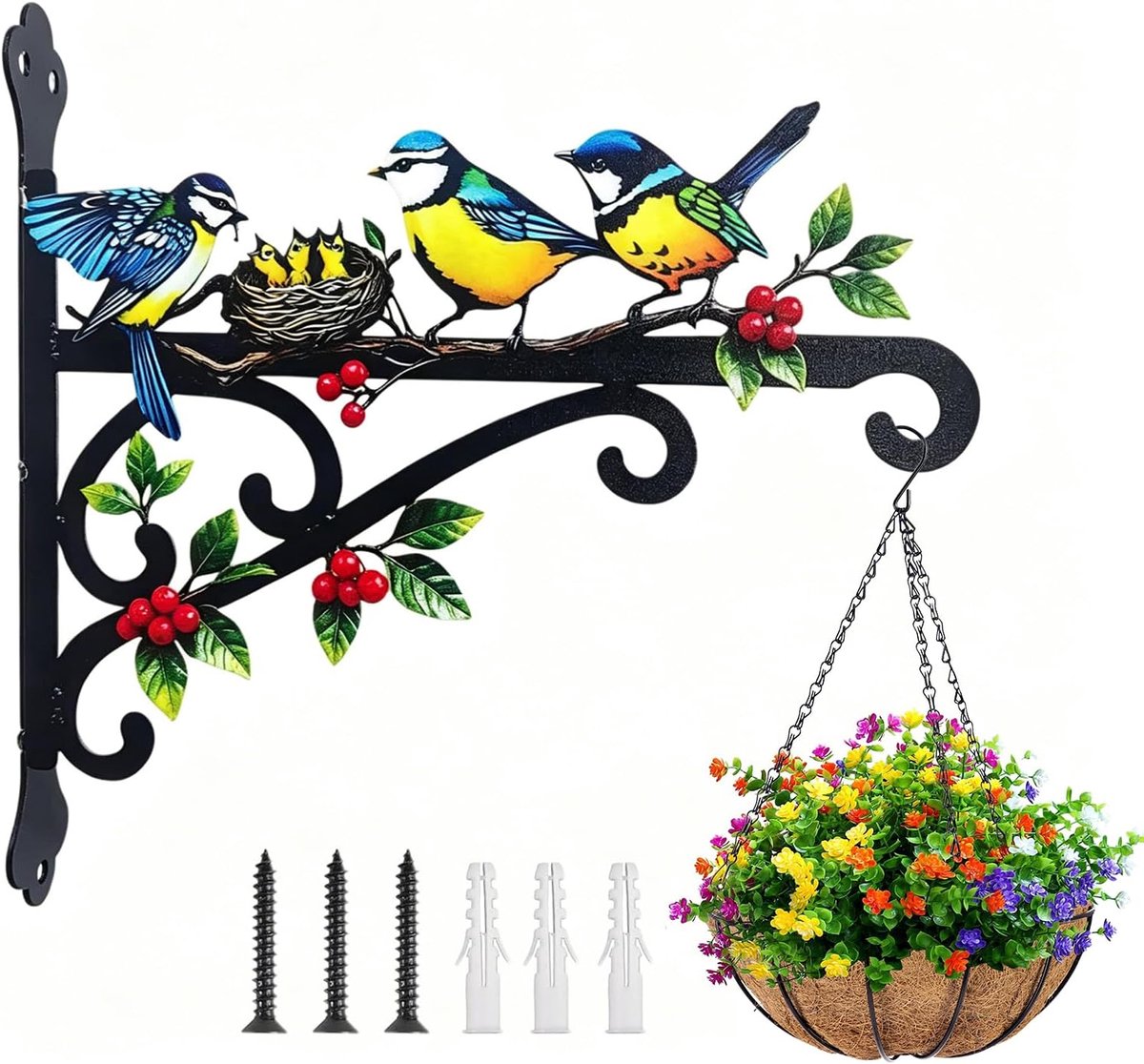 Hanger voor mand, kleurrijk, haken, plantenhanger, ijzer, roestvrij, plantenbak, balkon, vogel, kolibrie, 3D-haak voor pot, lantaarn