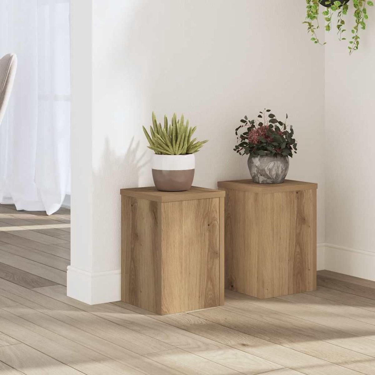 2 stuks, van houtmateriaal, Artisan eiken, 20 x 20 x 30 cm, met stabiele bovenplaat en holle constructie voor extra stabiliteit, tijdloos design