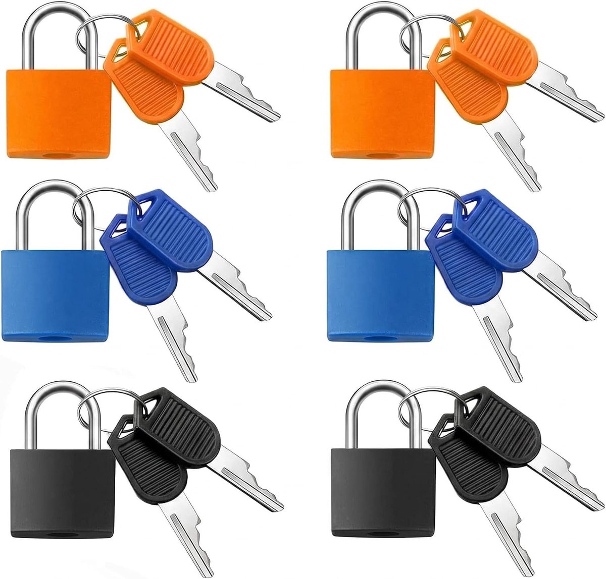 Klein, met sleutel, hangslot, klein, mini-slot, slot met sleutel, slotenset, kleurrijk, voor reiskoffer en kluisje, 6 stuks