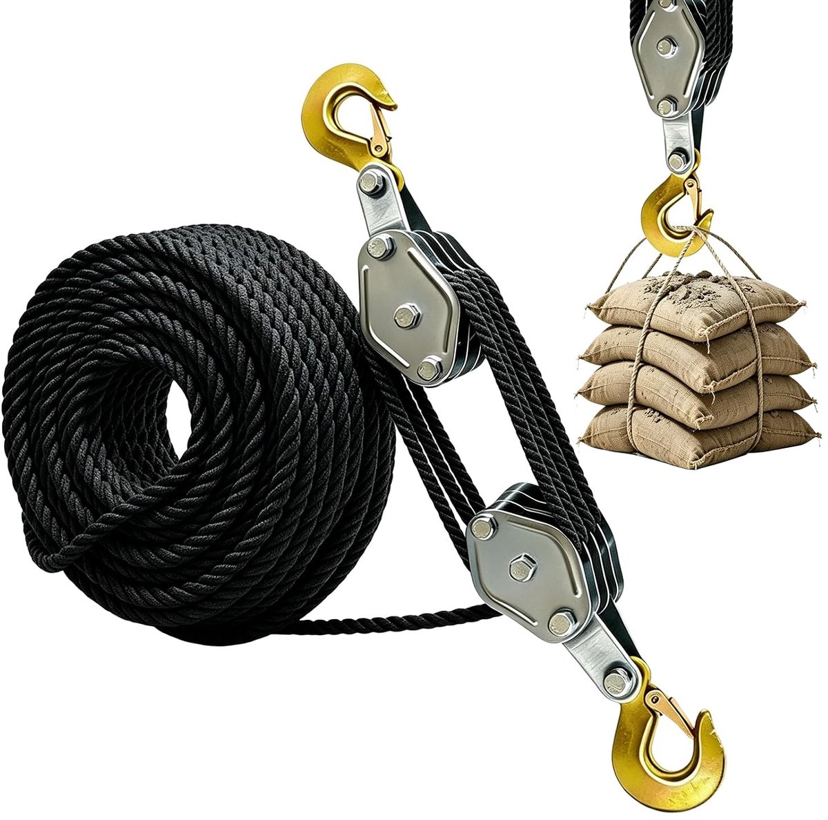 Katrol arbeidsbesparend met kabelrem, 20 m nylon touw