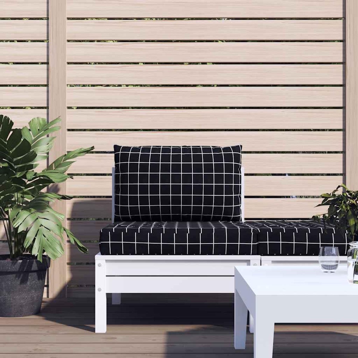 2 STK. Zwart geruit Oxford-weefsel Outdoor zitkussen met holle vezelvulling voor tuinmeubelen, waterdicht polyester