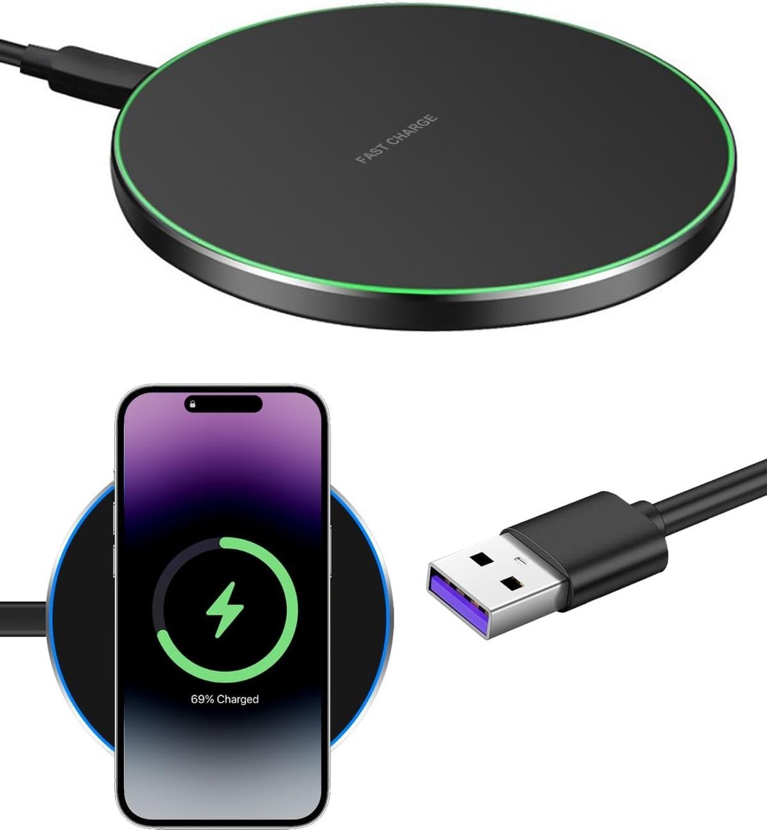 Draadloze Oplader 35W Inductie Oplader Geschikt voor iPhone 16/15/14 met Snelladen en Veiligheidsfunctie