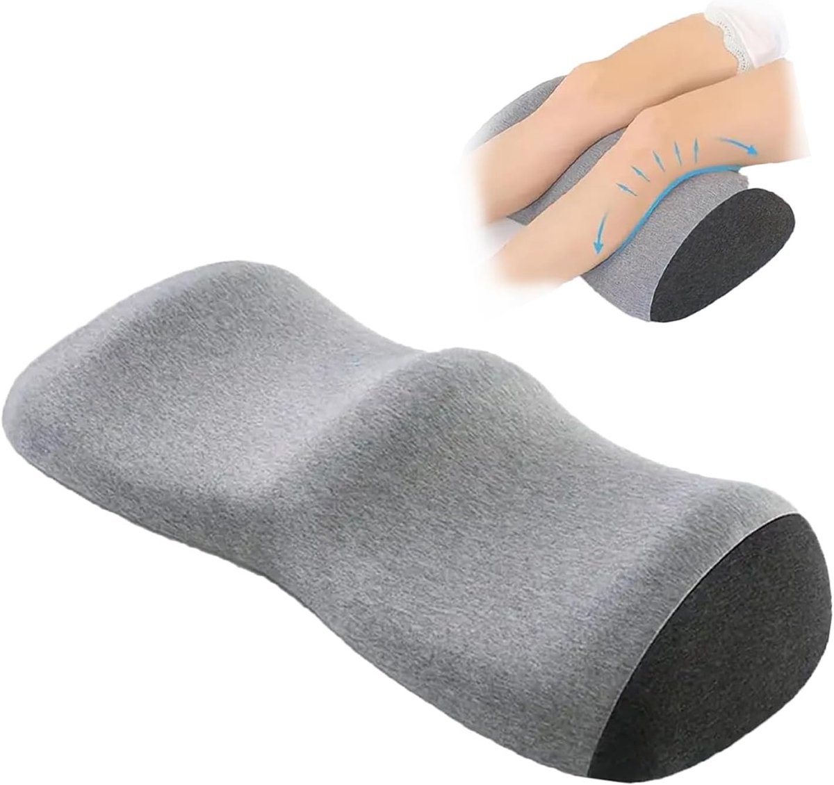 Kniekussen voor zijslapers, orthopedisch kniekussen, ergonomisch steunkussen van visco-elastisch traagschuim, ademend en wasbaar, grijs