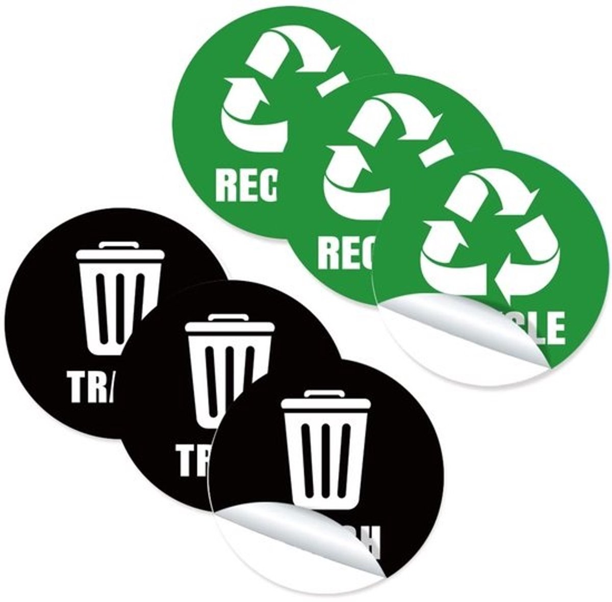 Solidchoice - Set van 6 zelfklevende recyclingstickers voor afvalbakken
