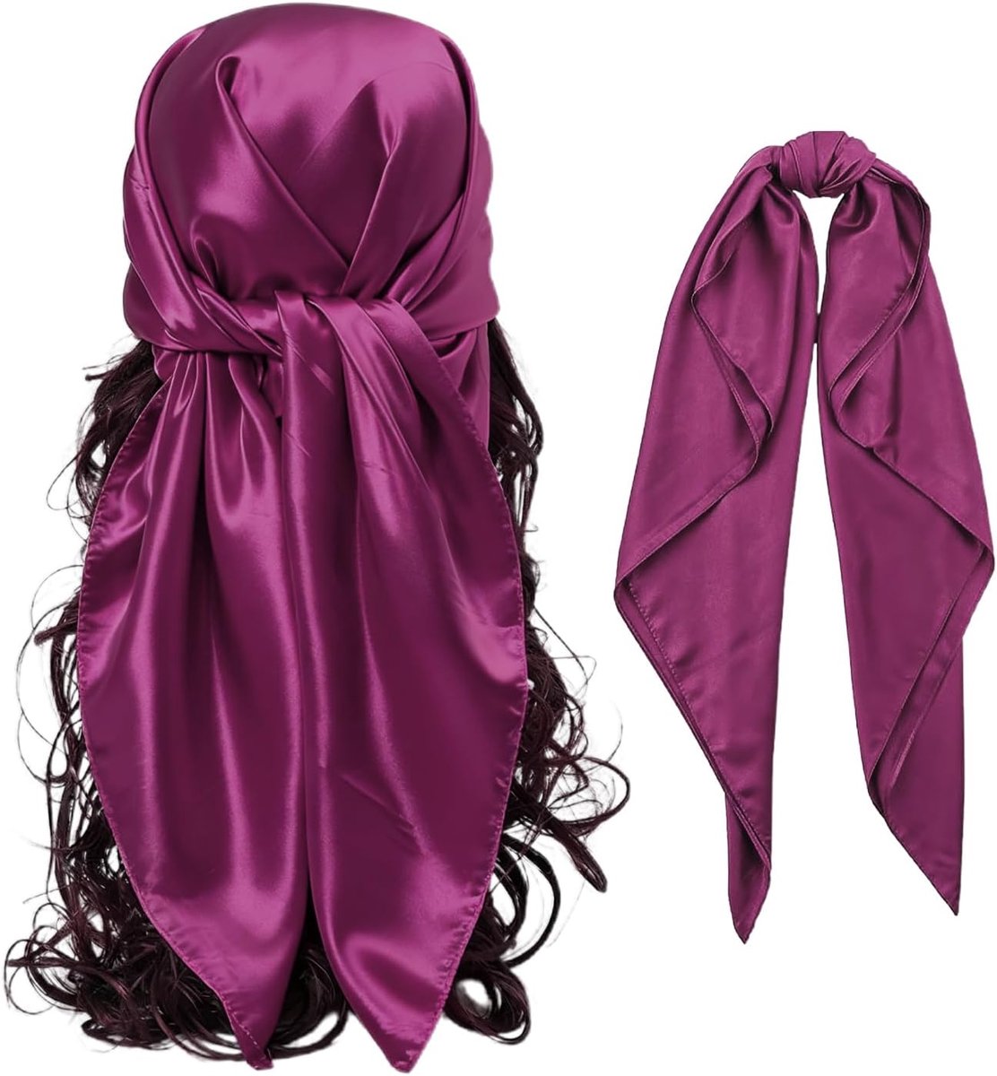 Vierkante satijnen bandana's voor dames, koffiekleurige sjaals, zijden sjaals om het haar mee in te wikkelen en om 's nachts mee te slapen.