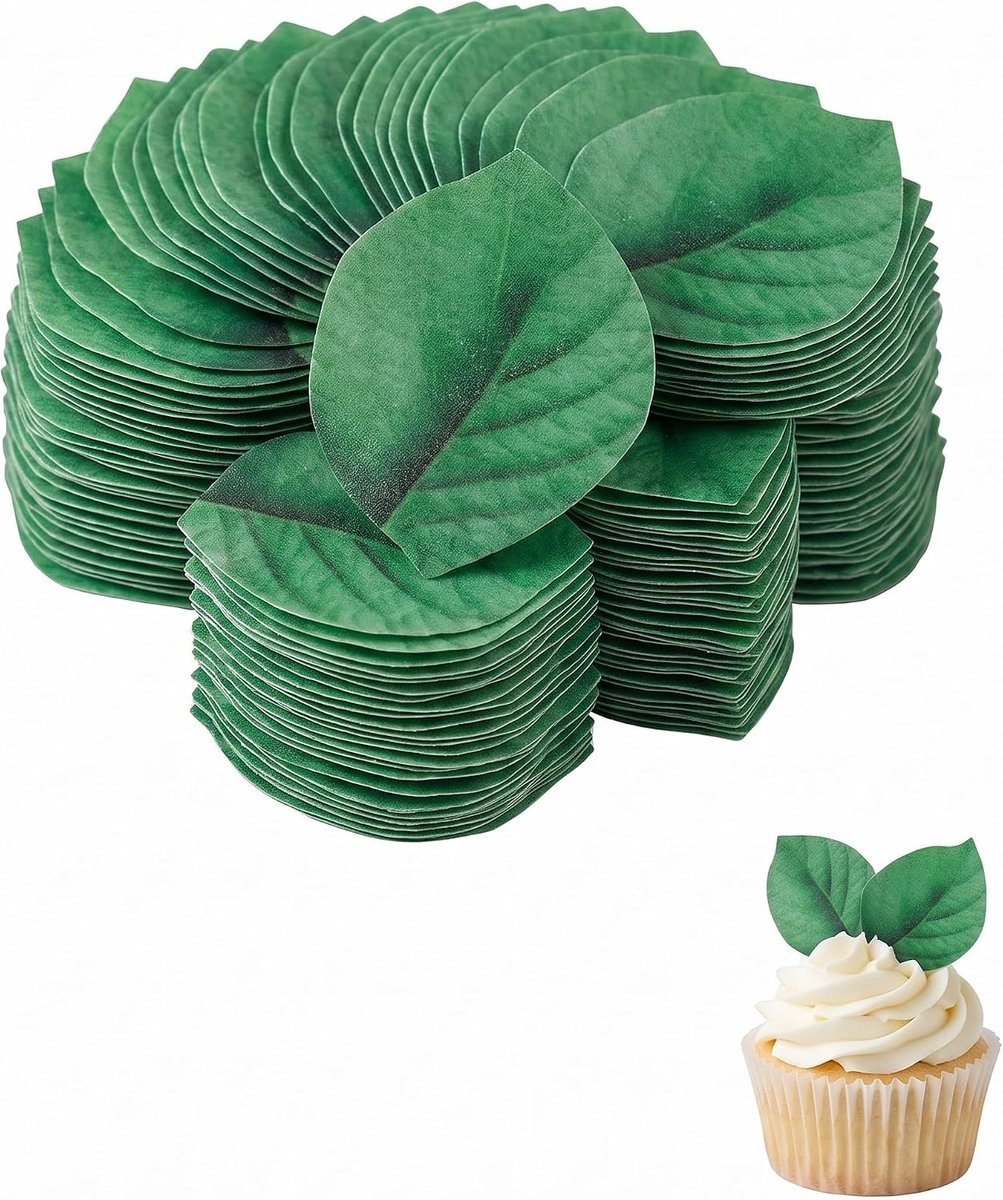 100 stuks groene bladeren voor taartdesign, cupcake, snoep, tropische feesten en natuur