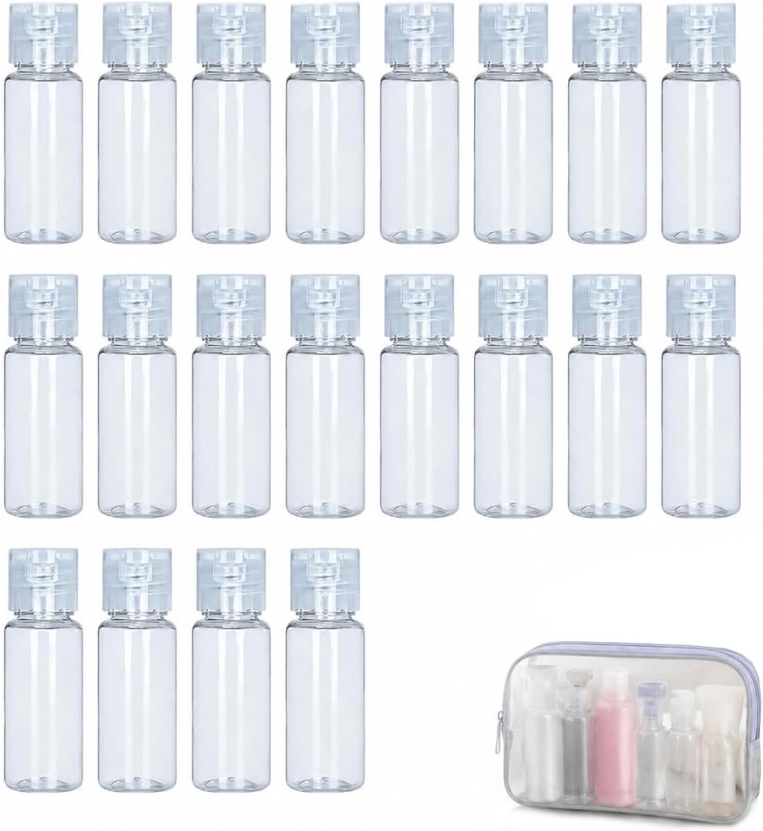 Reisset Flessen 20 Stuks – 15 ml Navulbare Reis Cosmetica Containers – Lekvrije Mini Flesjes voor Shampoo, Lotion, Gel en Verzorgingsproducten