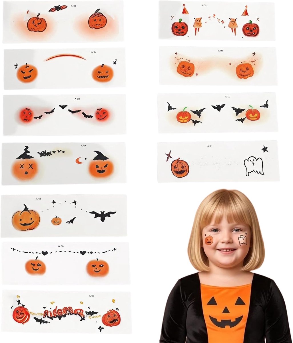 Tijdelijke Tattoos voor Kinderen, Huidvriendelijke Niet Giftige Lichaam en Gezicht Tattoos (Mini Pompoen Tattoos)