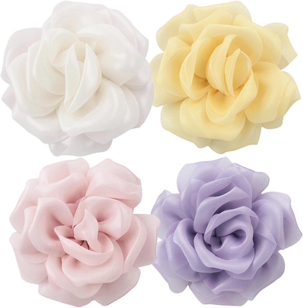 4 stuks bloemstuk, 10 cm stoffen bloemen om vast te klikken, stoffen bloemen haarspeld, broche dames in verschillende kleuren, voor bruiloften, feesten en ballen