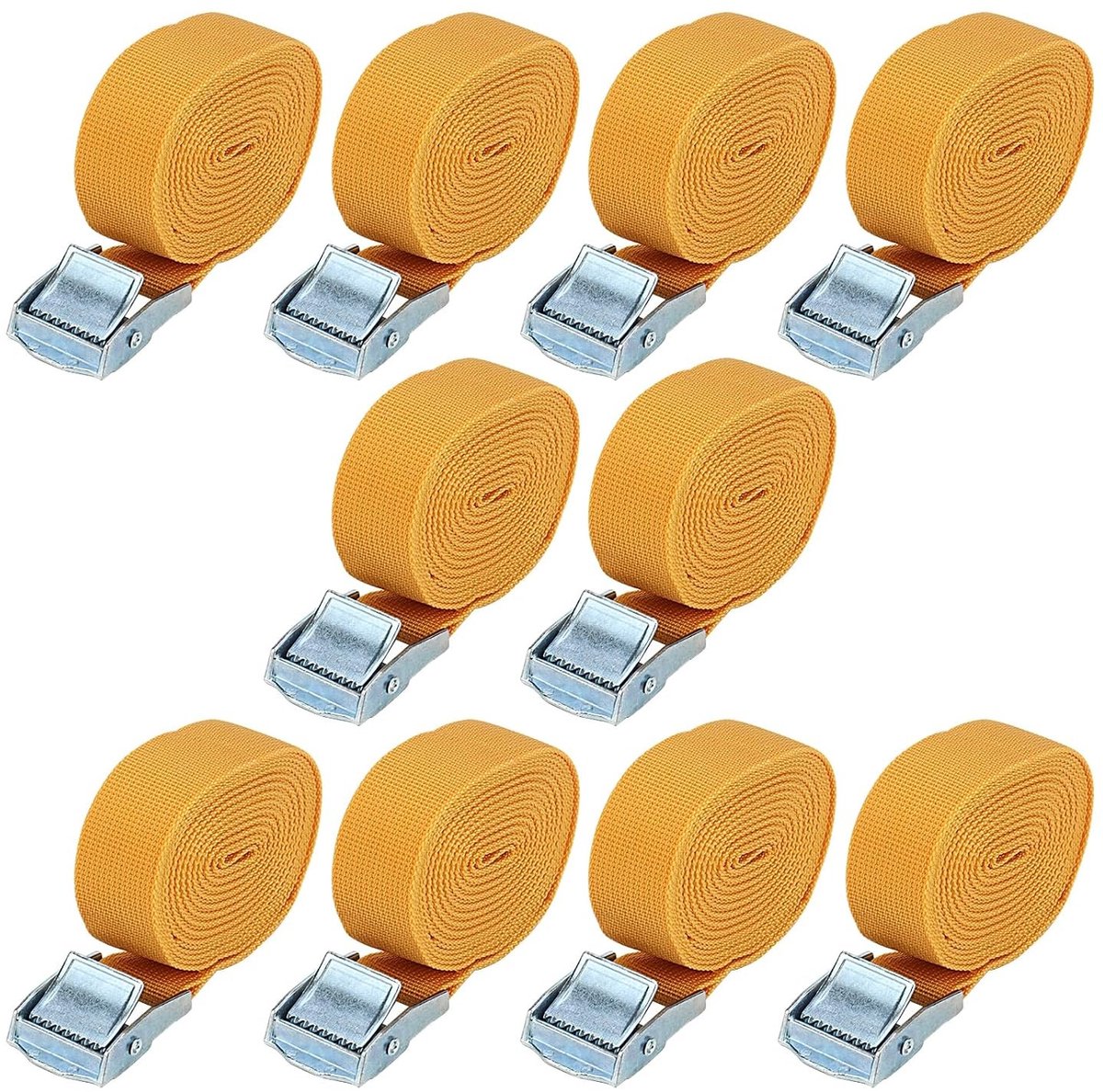 10 Pack 3m x 25mm Spanbanden met Cam Buckle, Oranje Tension Straps voor Motorfietsen en Bagage, Stevige Lashing Straps